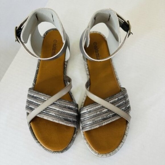 Olivia Miller Shoes - Olivia Miller Women Sandals Kailey Pewter Snakeskin Style Buckle Flats Size 11